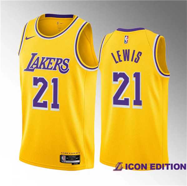 Men's Los Angeles Lakers #21 Maxwell Lewis Yellow 2023 Draft Icon Edition Stitched Basketball Jersey Dzhi